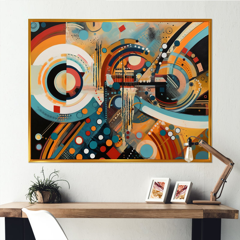 Orange et bleu, vibrations géométriques V - art mural moderne géométrique, salon, H 16 po x l 32 po x P 1 po