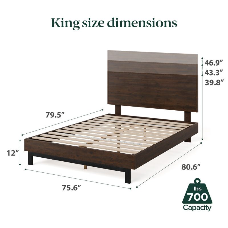 Rossignol Solid Wood Platform Bed with Adjustable Headboard, Dark Brown, King