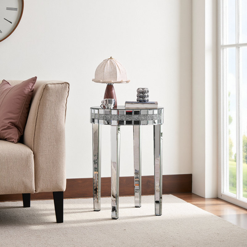 Table de petit-déjeuner à miroir rond Artisanal, Argent argent