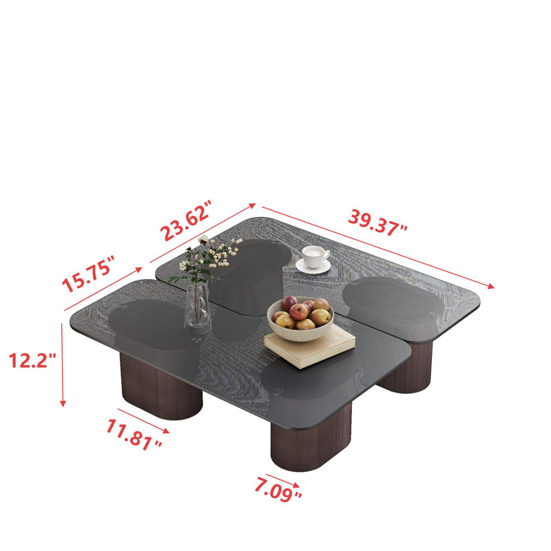 Ensemble de tables basses convertibles à plateau en verre trempé, Gris