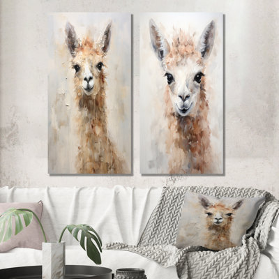 Minimalisme grunge Alpaca Portrait - Alpacas, ensemble de 2 reproductions d'art en métal