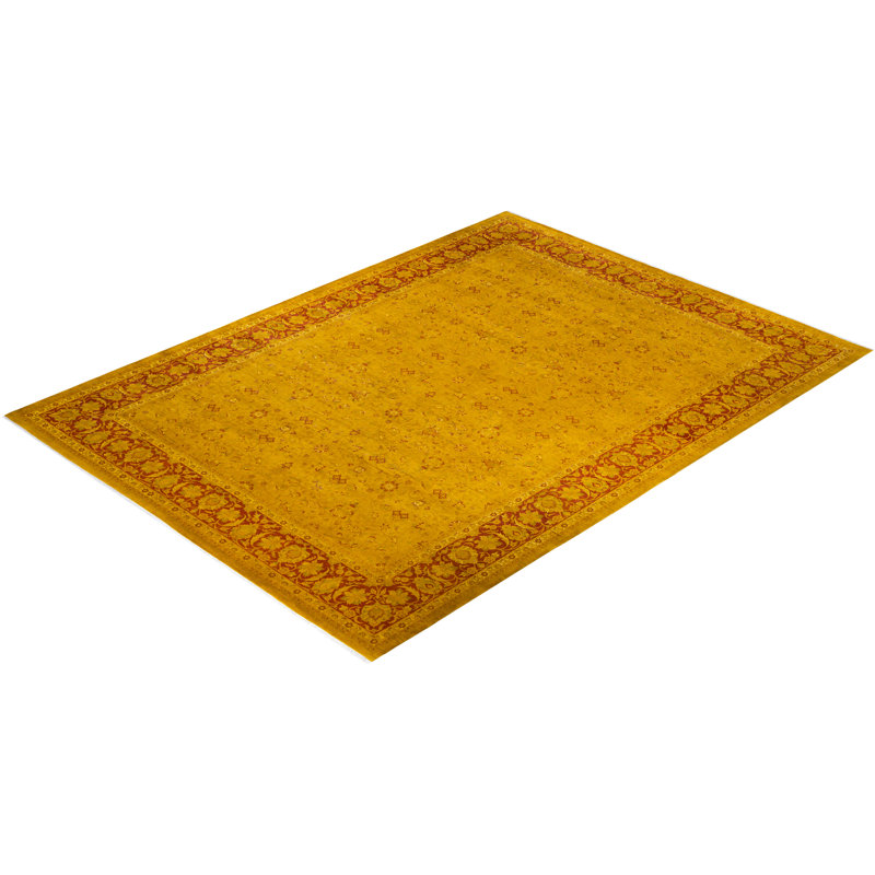 Tapis doré moderne en laine noué à la main Chi 10 pi 2 po x 14 pi 1 po