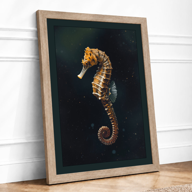 Seahorse in Depths Coastal - Framed Print, A3 - 42.0 x 29.7 cm, Oak