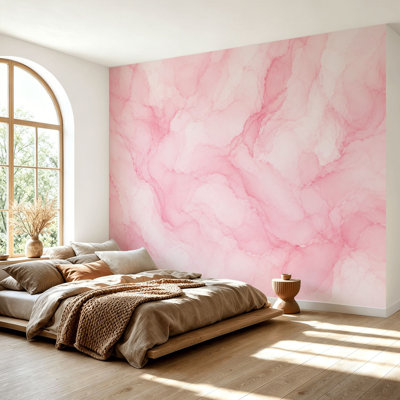 Papier peint adhésif à peler et coller à l'aquarelle fluide rose pour cadre en marbre blanc rose poudré Décoration auto-adhésive à ressort en papier pour salon H 69 po x l 96 po