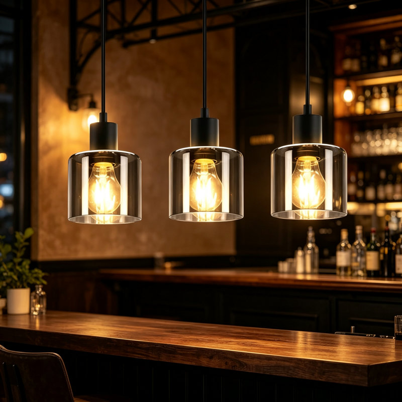 3-Light Kitchen Island Pendant, Schwarz