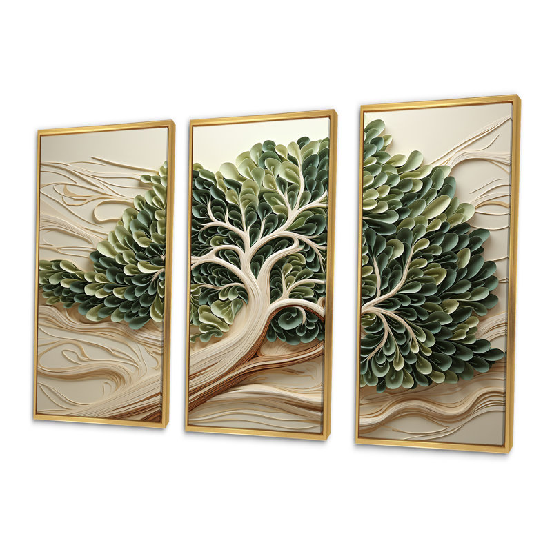 «Tree American Basswood Collage 2», art mural arbre, Cadre flottant doré, H 28 po x l 36 po x P 1 po