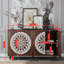 Buffet 59,84 "à 4 portes de style campagnard sculpté, crédence Boho avec tablettes réglables et pieds en bois pour le salon, l'entrée et la salle à manger-131452951