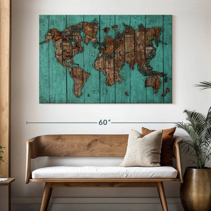Carte en bois Aliaz turquoise, H 34 po x l 51 po