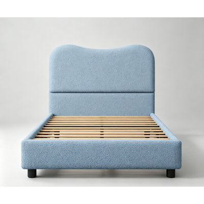Cadre de lit simple / double / grand pour enfants avec tête de lit tapissier en velours, joli lit plateforme à profil bas pour filles et garçons