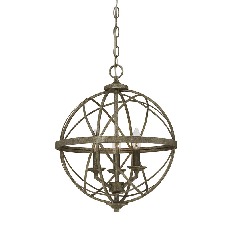 Lustre en forme de globe à 3 lumières Fager, Argent antique