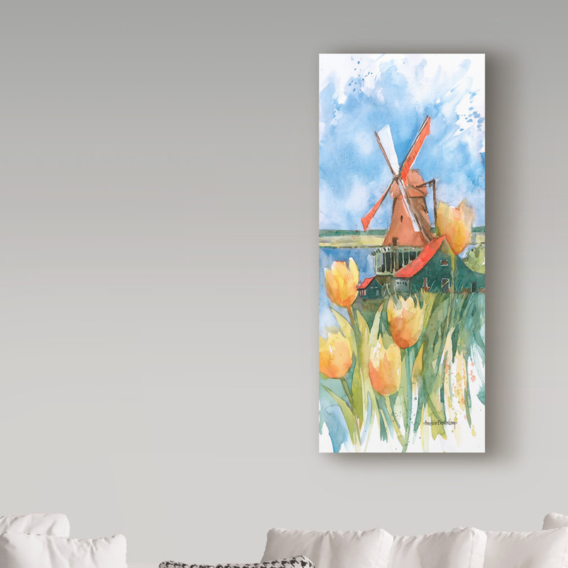 'Dutch Vignette' Watercolor Painting Print on Wrapped Canvas, 32" H x 14" W x 2" D