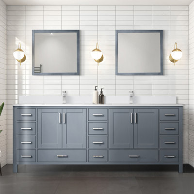 Meuble-lavabo double gris foncé 84 po X P 22 po D, dessus en quartz blanc et ensemble de robinet