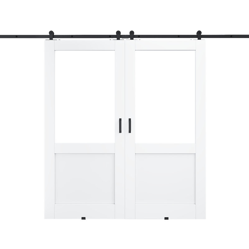 2 x 36 po x 80 po Surface de verre semi-transparente blanche préfinie avec toute la quincaillerie de porte de grange