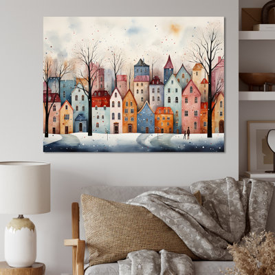 Multicolor Frosty City In Winter III - Art mural paysage d'hiver