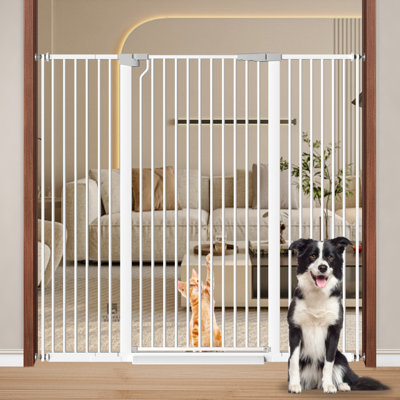 Barrière de sécurité 51 po pour chat et animal de compagnie de 51 po de largeur, barrière de sécurité de 49 po à 56 po à travers la barrière de sécurité, barrière à fermeture automatique à double sens, barrière en métal étroite de 1,37 po pour les escaliers et les portes d'intérieur