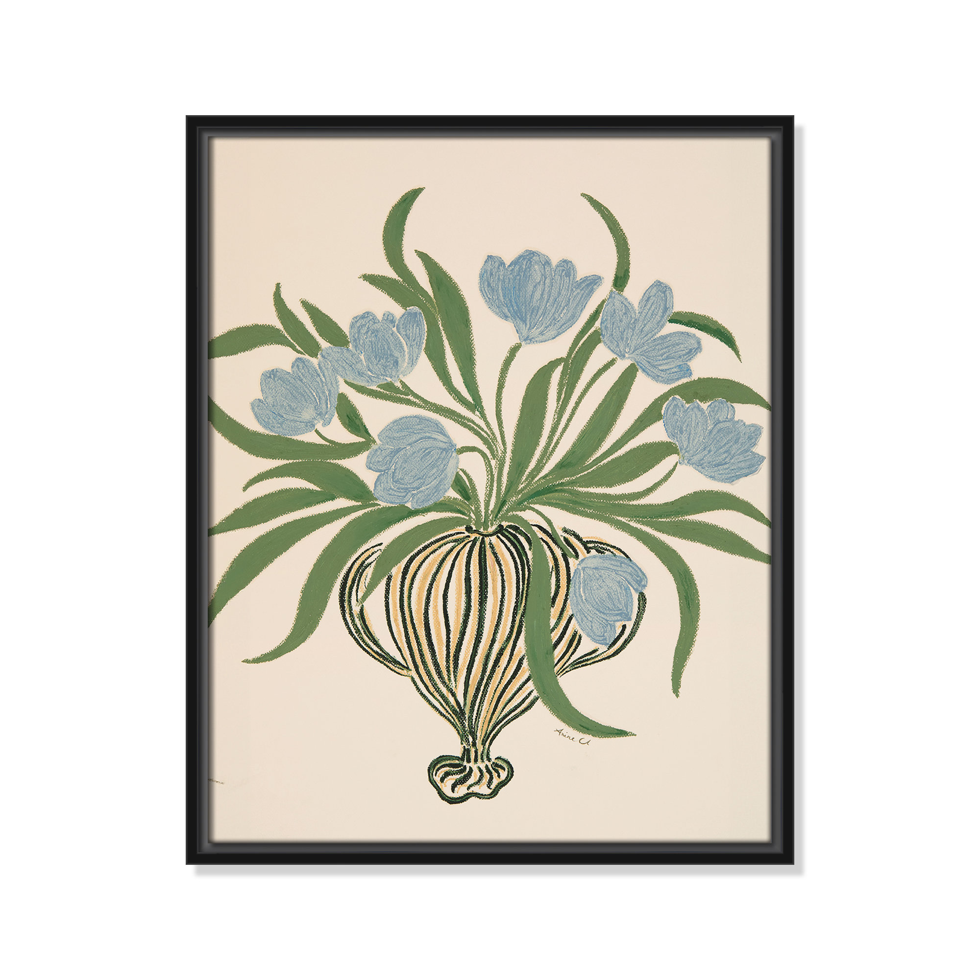 La Poire Blue Tulips Print by Camilla Bergqvist, 21.5" H x 17.5" W, Black