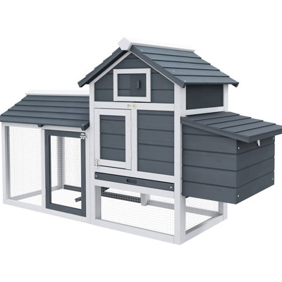 59" Small Wooden Chicken Coop, White, With 2 Doors, Nesting Box And Simple Clean Tray For Outdoor Hen House Coop Outside, White - Box, Removable Tray,