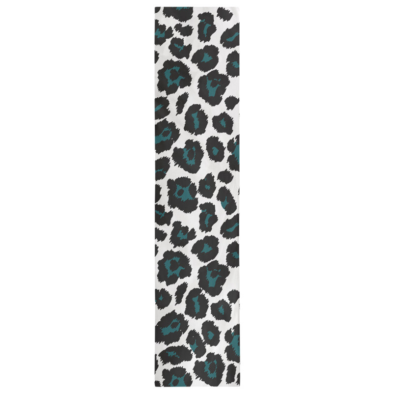Animal Print Table Runner, 72" x 16", White/Dark Green/Black