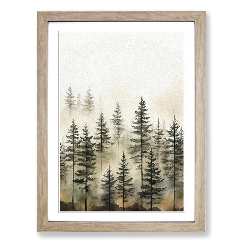 Pine Tree Line - Single Picture Frame Print on Wood, Oak Framed, 46cm H x 34cm W x 2cm D