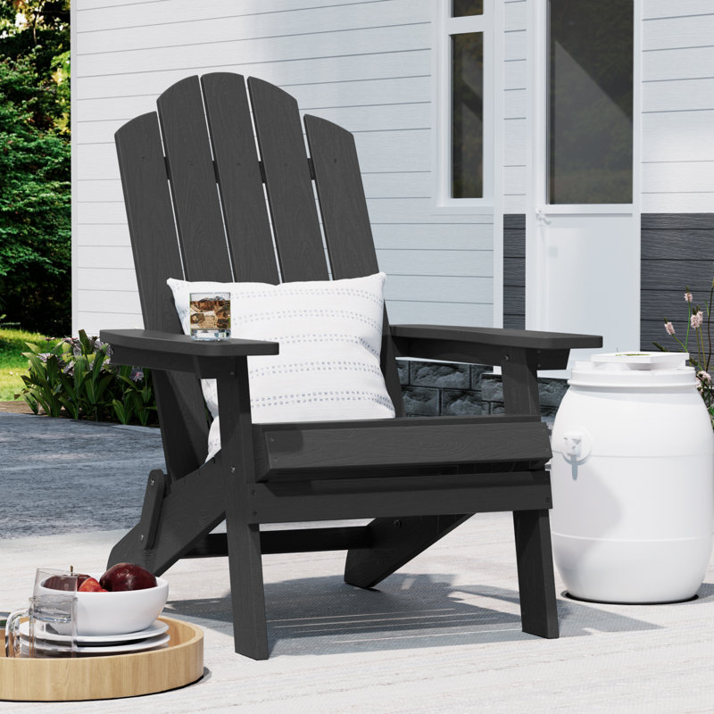 Mailloux Outdoor Folding Plastic Adirondack Chair, Black