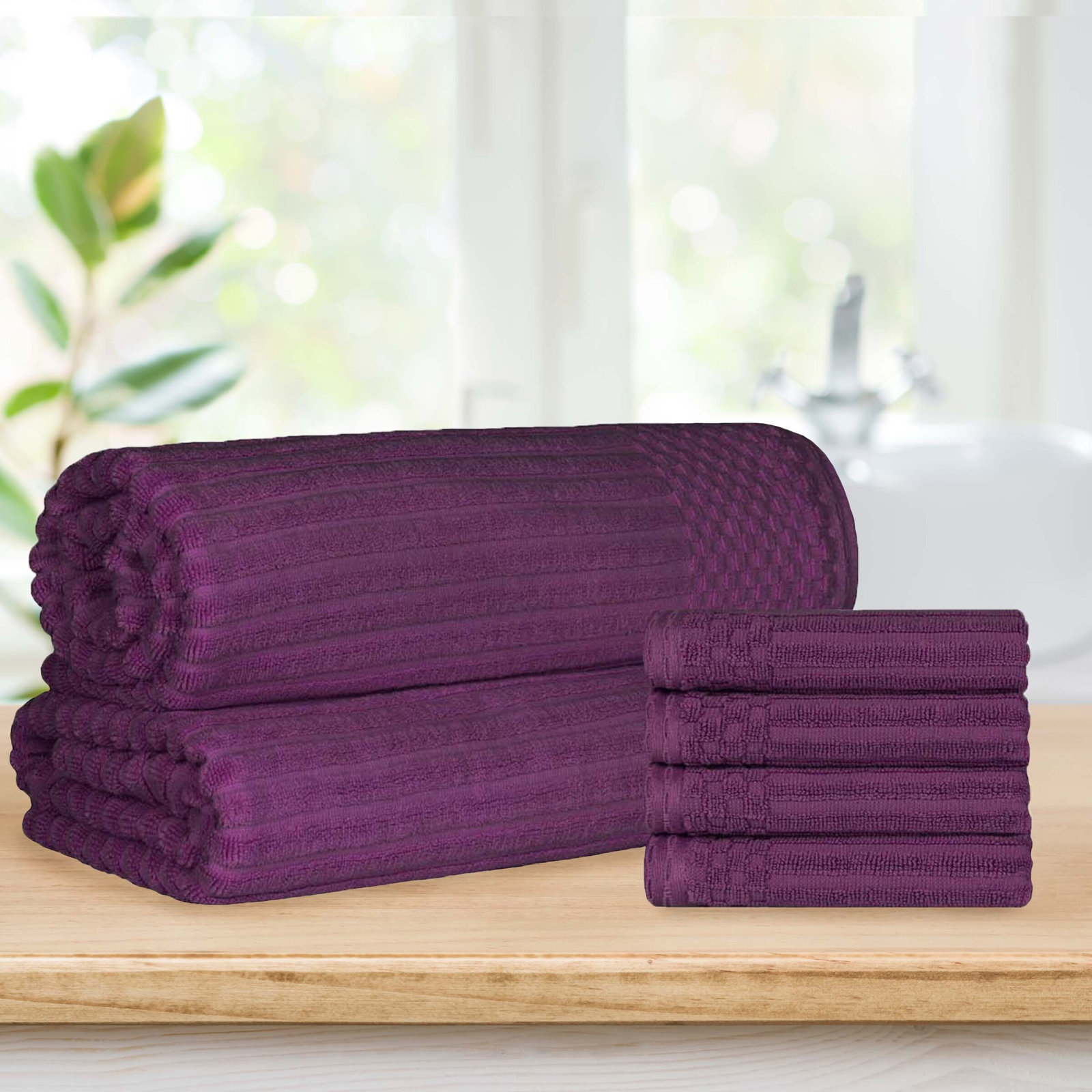 Keshayla 6-Piece Ribbed Cotton Towel Set, Purple