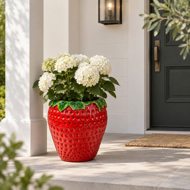 Pot de fleurs décoratif en forme de fraise pour la décoration extérieure