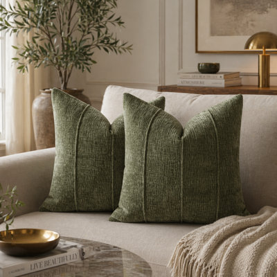 Housse de coussin en chenille verte 18 x 18, housse de coussin décoratif texturé côtelé texturé, paquet de 2