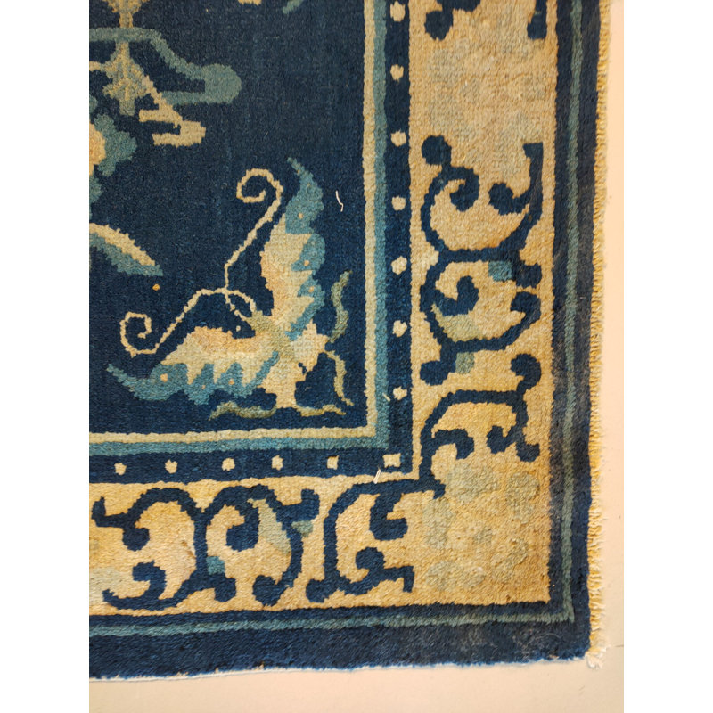 Chinese Rectangle Antique Small Scatter Size Wool - Peking Knotted 1920s Blue Rug