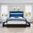 Upholstered Wingback Storage Bed Frame, Led Lights Headboard&4 Storage Drawers-1405445620-1405445618