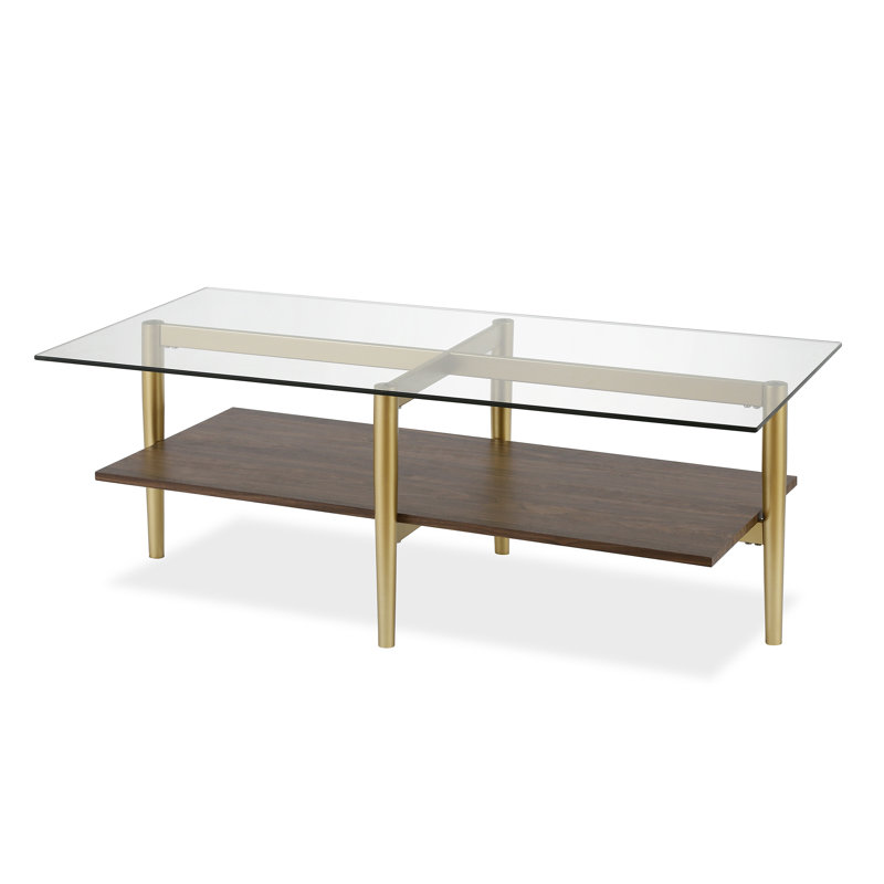 Otto Glass Top Single Coffee Table, Brass/Walnut