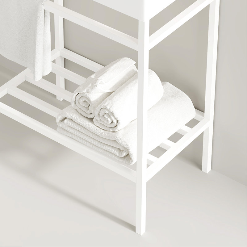 Meuble-lavabo 24 po avec lavabo en céramique et tablette de rangement en fer, Blanc, Blanc
