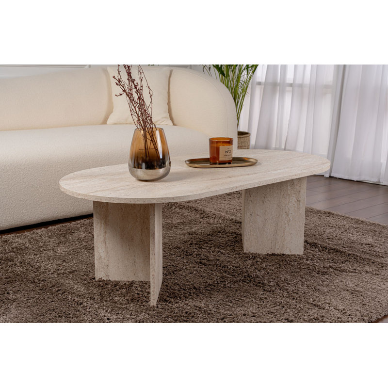Modern Coffee Table, Travertine Color, 120 x 40 x 60 cm, 100% Melamine Coated Particle Board, Thickness: 0 cm, Marble Design, For Living Room & Contemporary Spaces, Durable & Finish