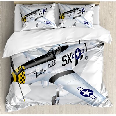 Airplane P-51 Mustang Dallas Doll Detailed Illustration American Air Force Duvet Cover Set -  Ambesonne, nev_39091_king