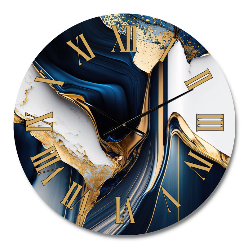 Horloge murale abstraite «Geode Waves Gold I», Médium