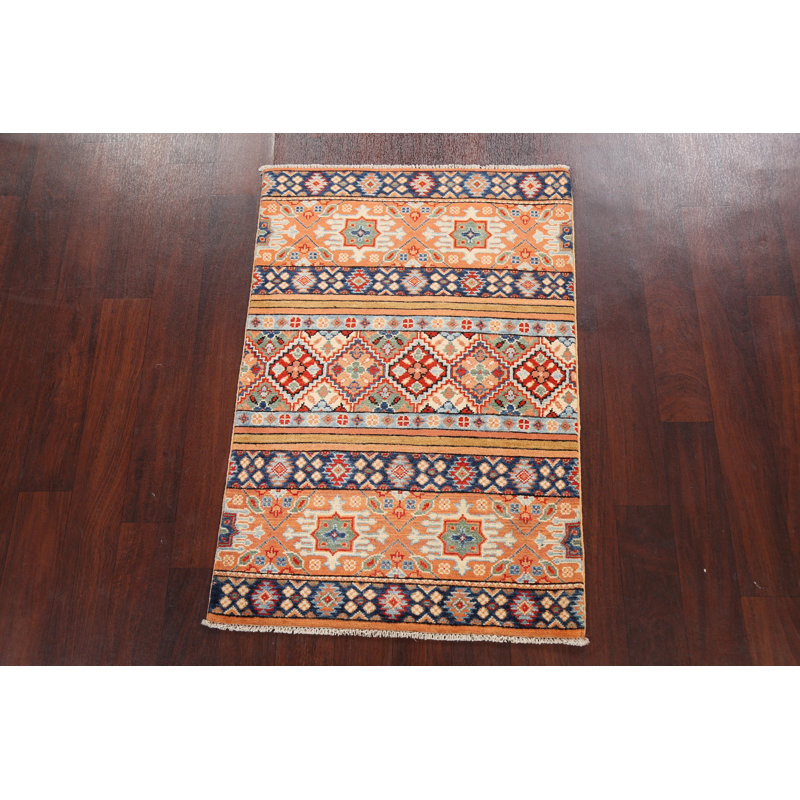 Tapis rouille en laine noué à la main de conception unique 2 pi 8 po x 3 pi 11 po