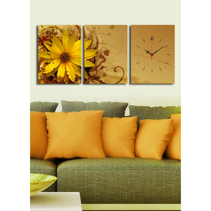 Elegant 3-Piece Decorative Canvas Wall Clock Set, Suede Canvas, Total Size: 37.8 x 15.7 inches | Sturdy 100% Wooden Frame, Thickness: 1.2 inches | Perfect for Home Decor & Modern Interiors, Unique Design