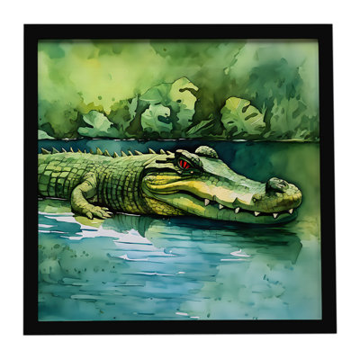 Crocodile, reproduction métallique encadrée