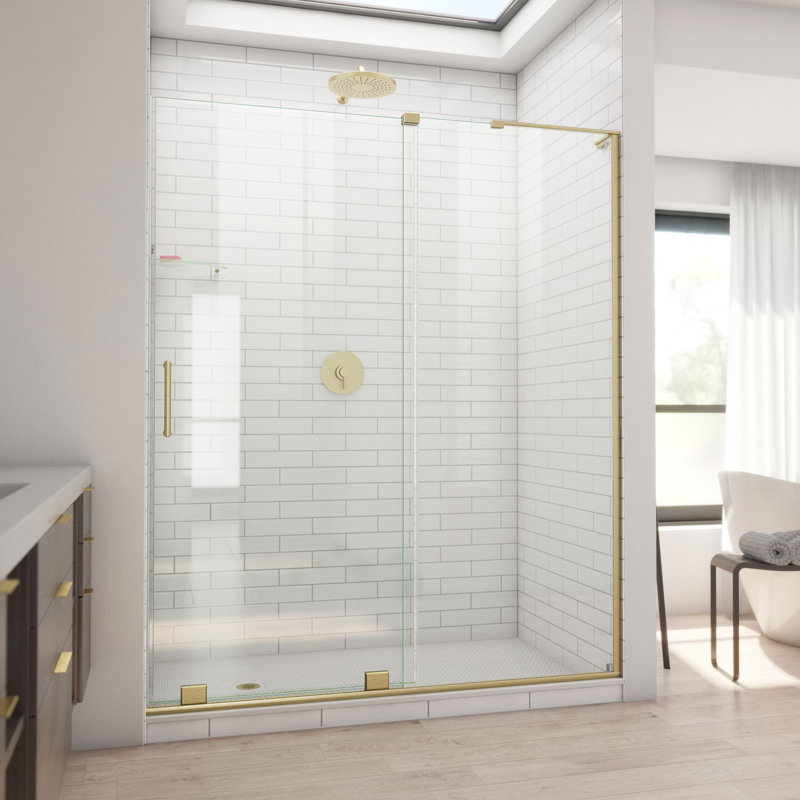  DreamLine Mirage-X 55 - 59 inch W x 71 inch H Frameless Sliding Shower Door in Brushed Gold, Clear, 60 inch W x 71 inch H