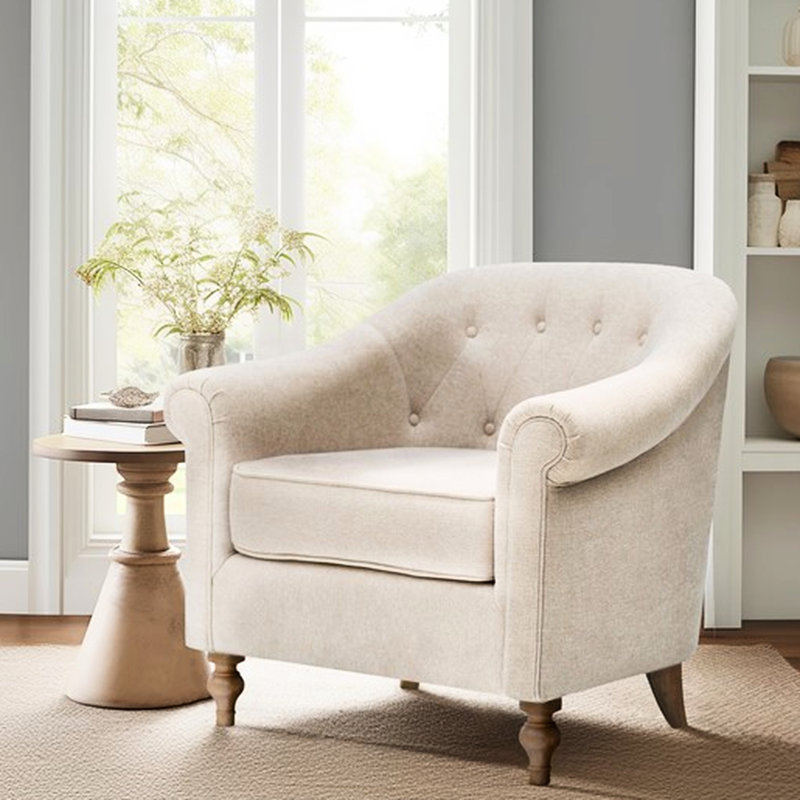 Fauteuil d'appoint confortable pour la chambre à coucher - Mousse haute densité, pieds en bois massif, fauteuil à coussin amovible 100% tissu, pieds
