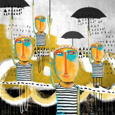 «Robin Faye Gates Totally in Sync Except for Felix Who Was Late» par Robin Gates - reproduction d'art sur toile tendue