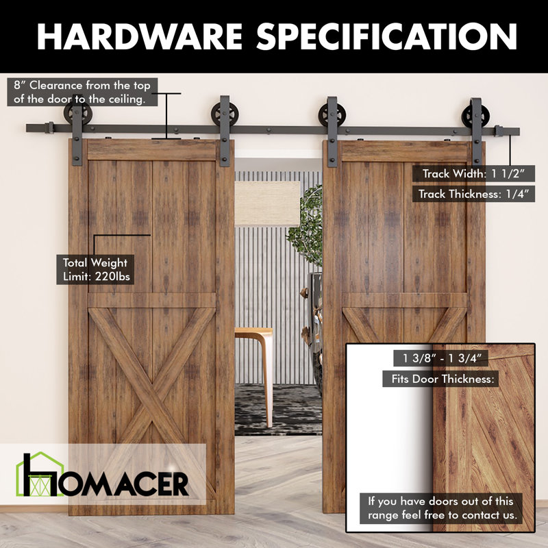 Black Rustic Spoke Wheel Design Non-Bypass Double Barn Door Hardware Kit( Door Not Included), 120 in.