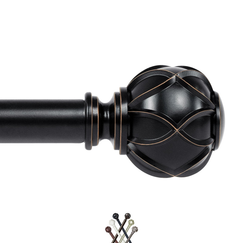 Tringle à rideaux simple ajustable Derra, Noir, noir, noir, noir, 48" - 86"