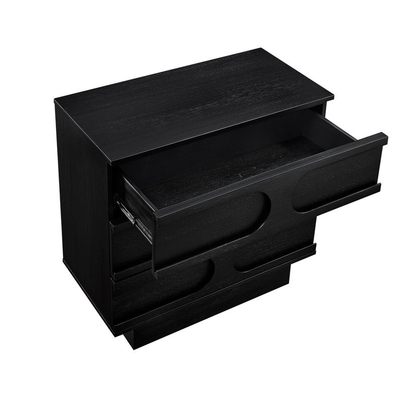 Aberdeen Wood 3 - Drawer Credenza Stand, Black