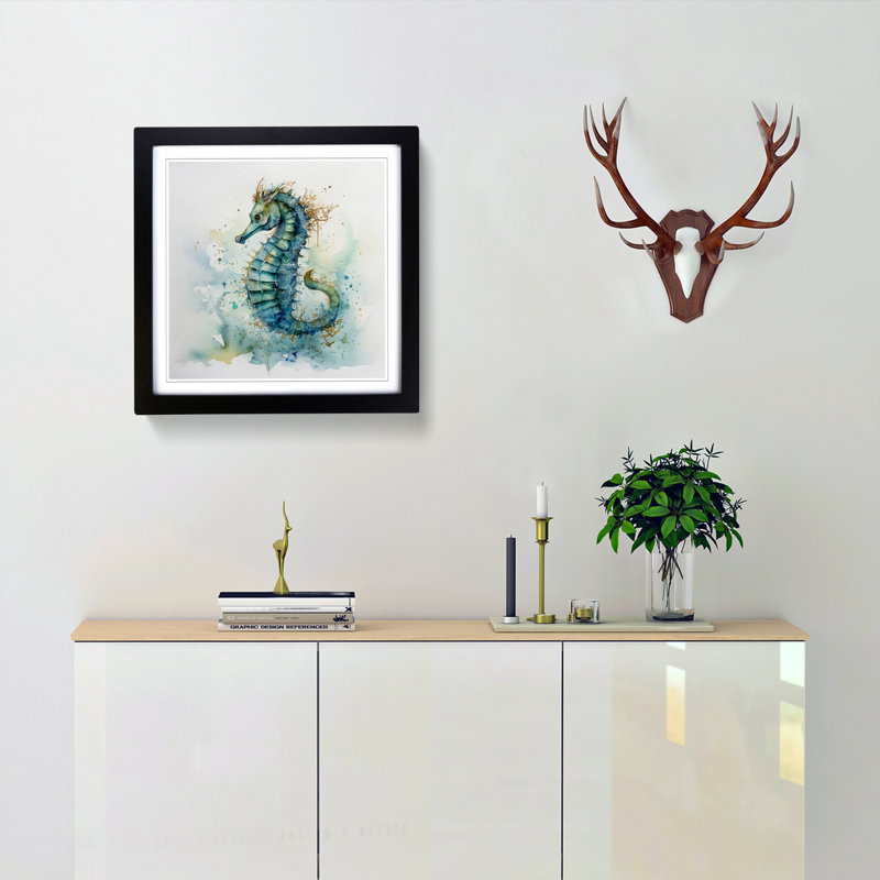 Seahorse Watercolour Framed Print, Black