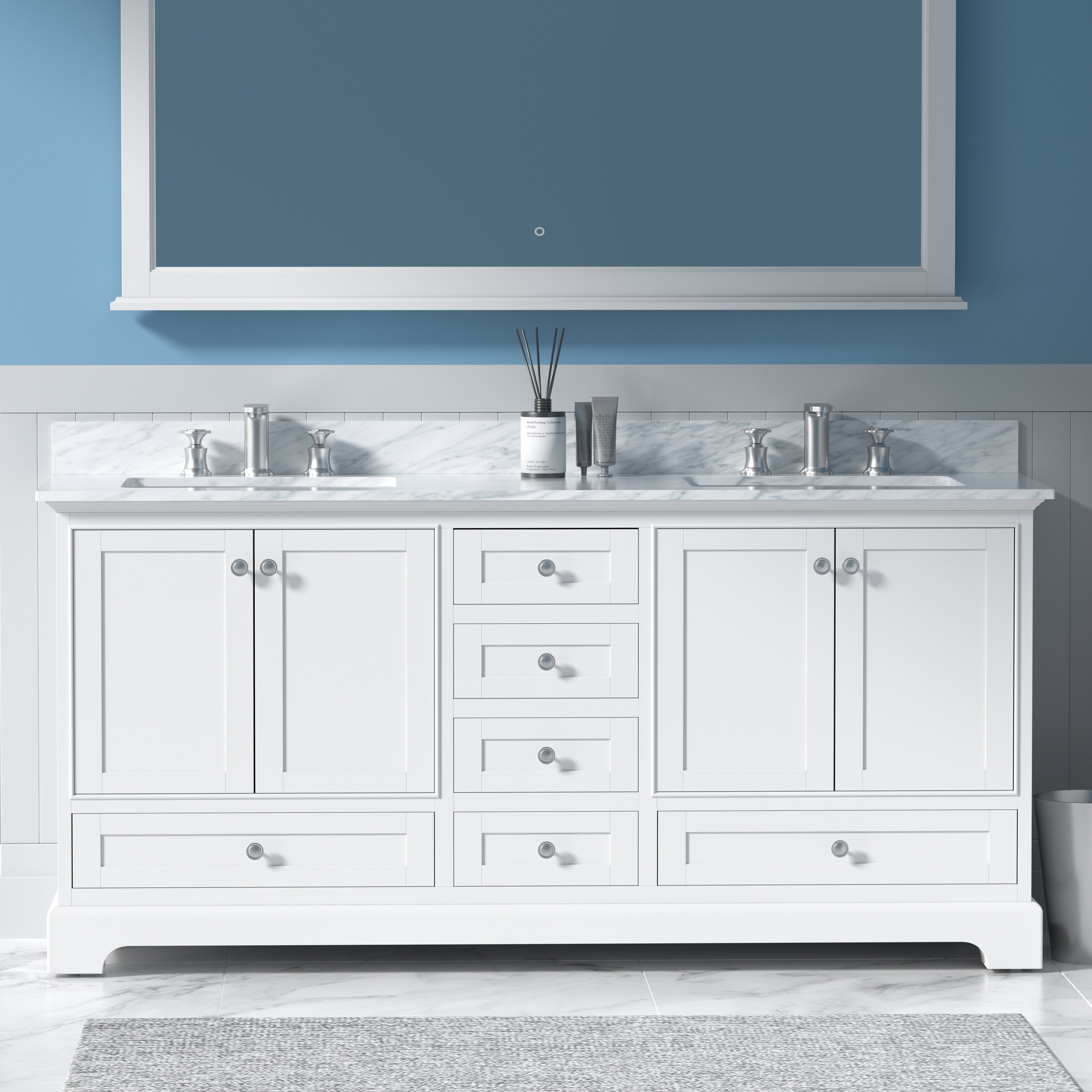 Ellia 72in Navy Blue Dual Sink Bathroom Vanity