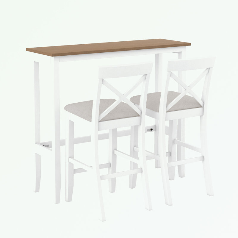 Ensemble de salle à manger rectangulaire en bois avec 2 chaises, Blanc, Brun, Blanc