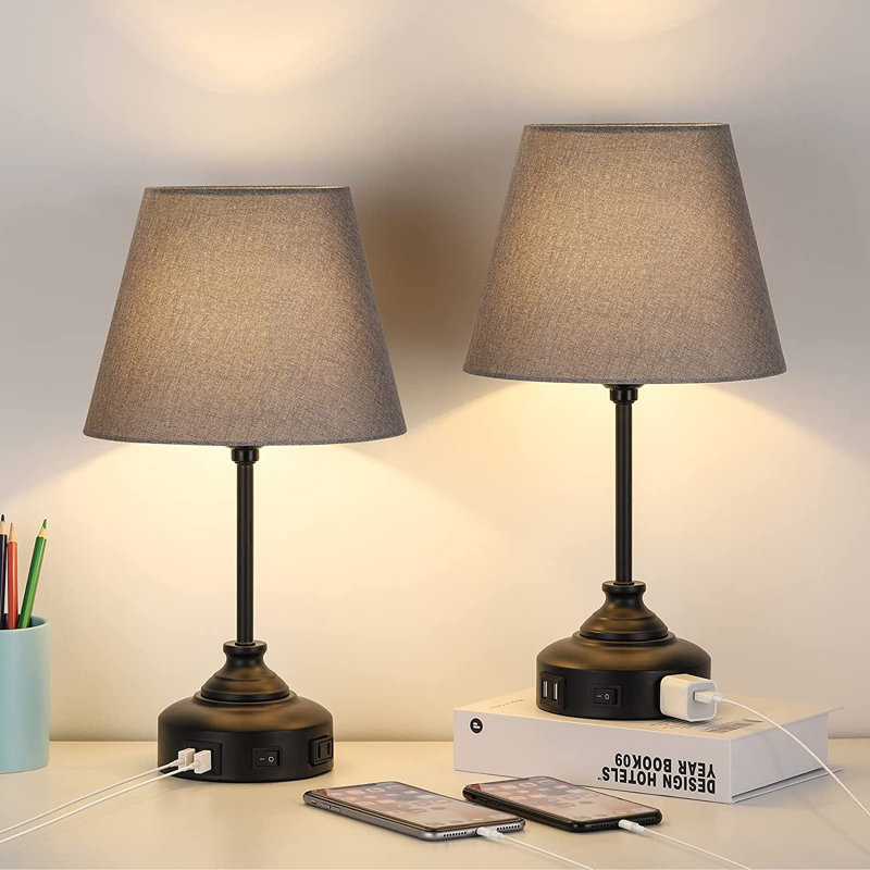 Jhovanni Metal USB Table Lamp, Gray