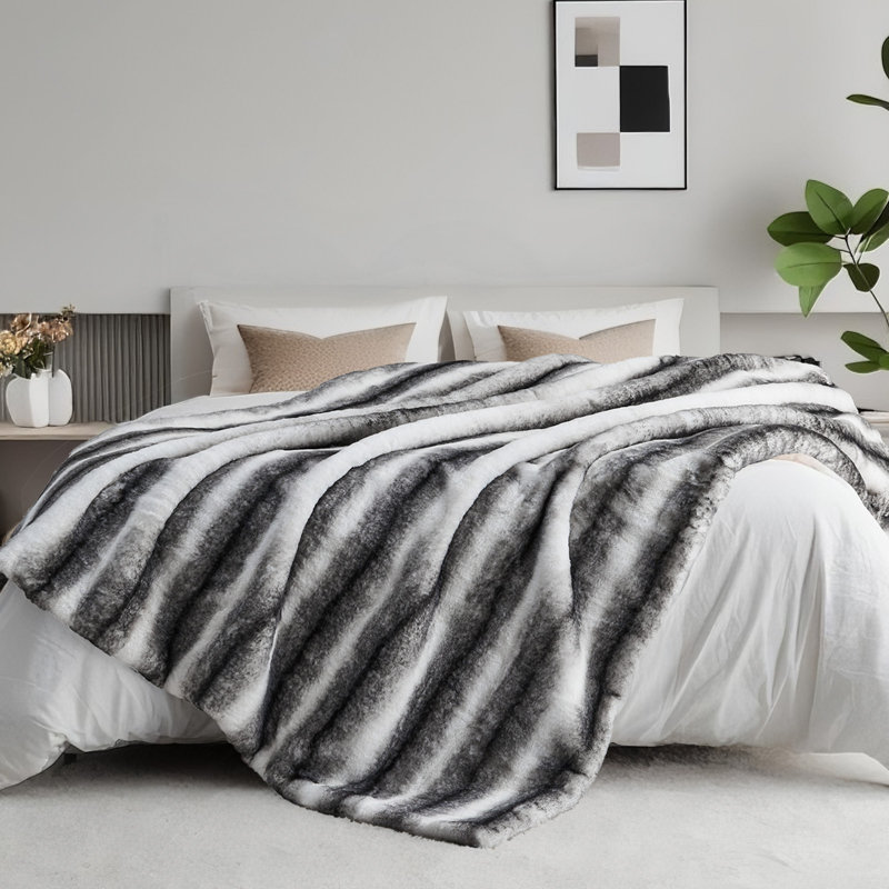 Jeté en fausse fourrure de luxe - Jeté de lit épais et épais, Simple extra long, Noir / blanc