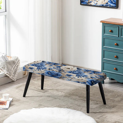 Banc bleu néo-victorien bleu motif victorien II - Banc rembourré floral noir