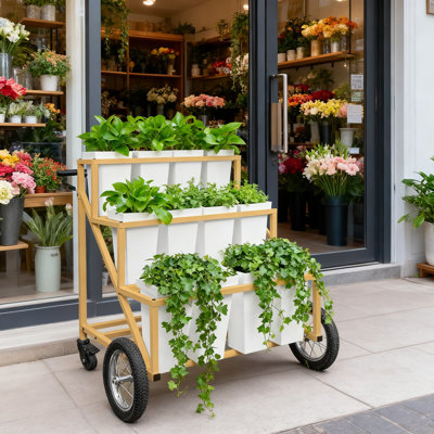 Professional 3-Tier Flower Display Cart With 12 Detachable Buckets, Heavy-Duty Steel Construction And Large Wheels For Easy Mobility, Ideal For Floris by Arlmont & Co.